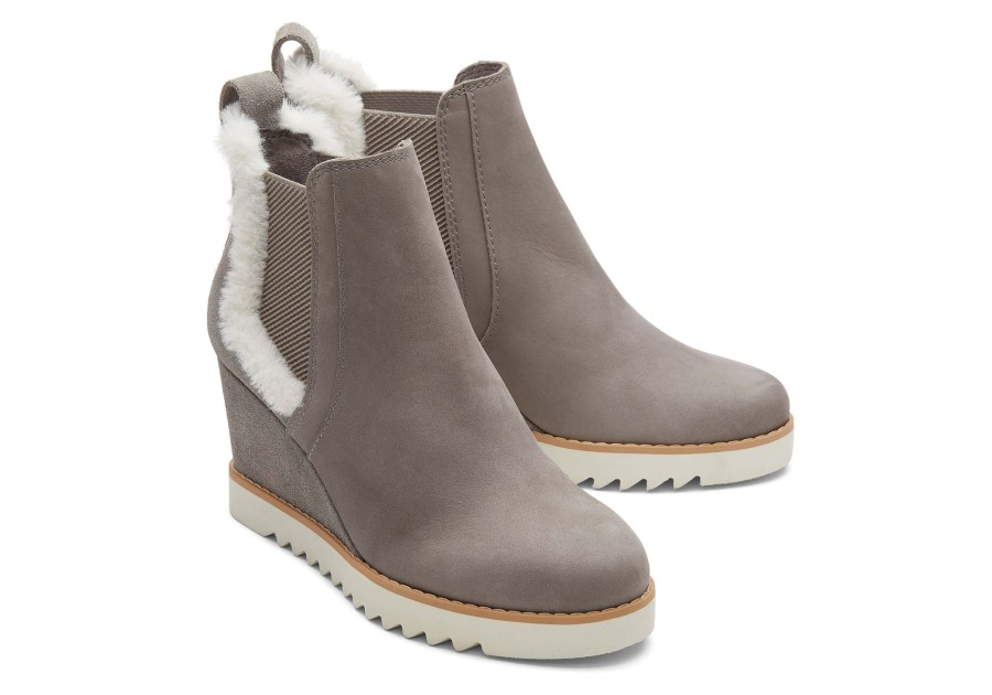 TOMS Heels & Wedges | Maddie Grey Nubuck Wedge Boot Cement Grey