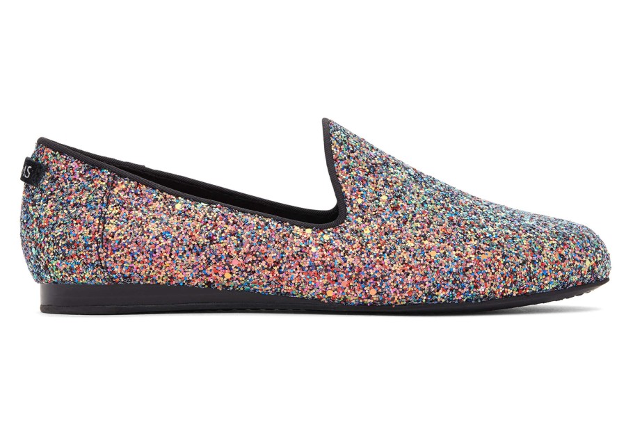 TOMS Flats | Darcy Black Chunky Glitter Flat|Darcy Black Chunky Glitter Flat Black Glitter