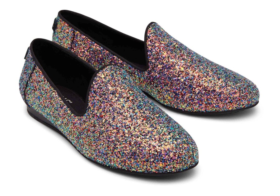 TOMS Flats | Darcy Black Chunky Glitter Flat|Darcy Black Chunky Glitter Flat Black Glitter