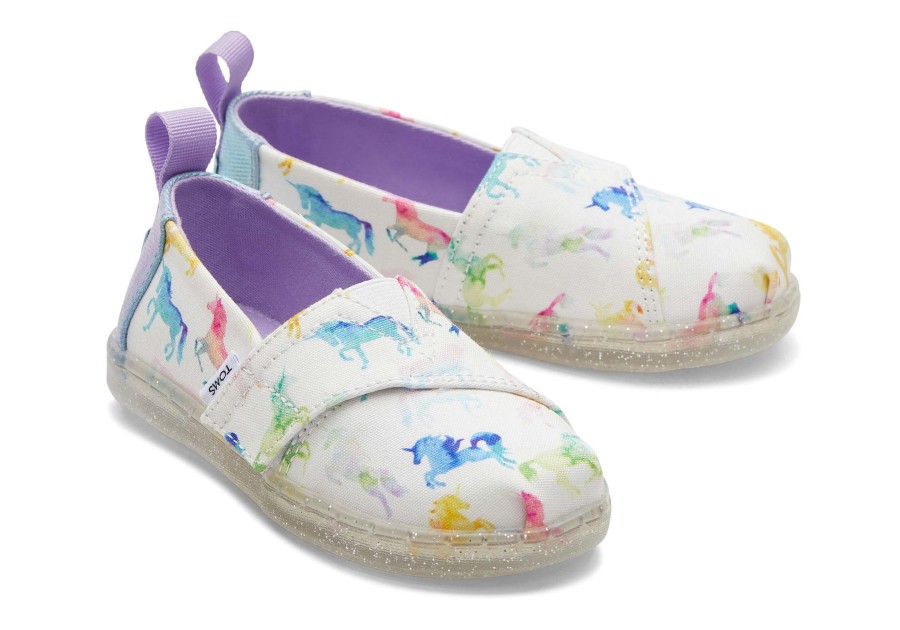 TOMS | Tiny Alpargata Watercolor Unicorns Toddler Shoe White Watercolor