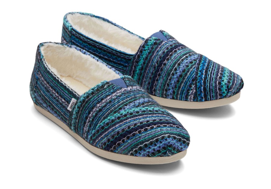 TOMS Alpargatas | Alpargata Blue Embroidered With Faux Fur Embroidered Navy