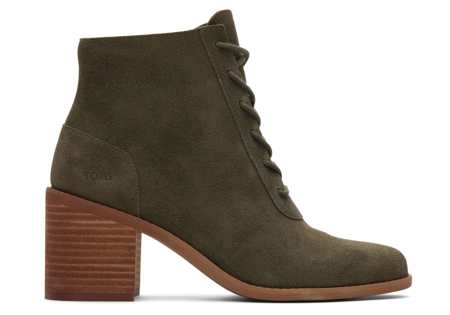 TOMS Heels & Wedges | Evelyn Olive Suede Lace-Up Heeled Boot Suede Olive