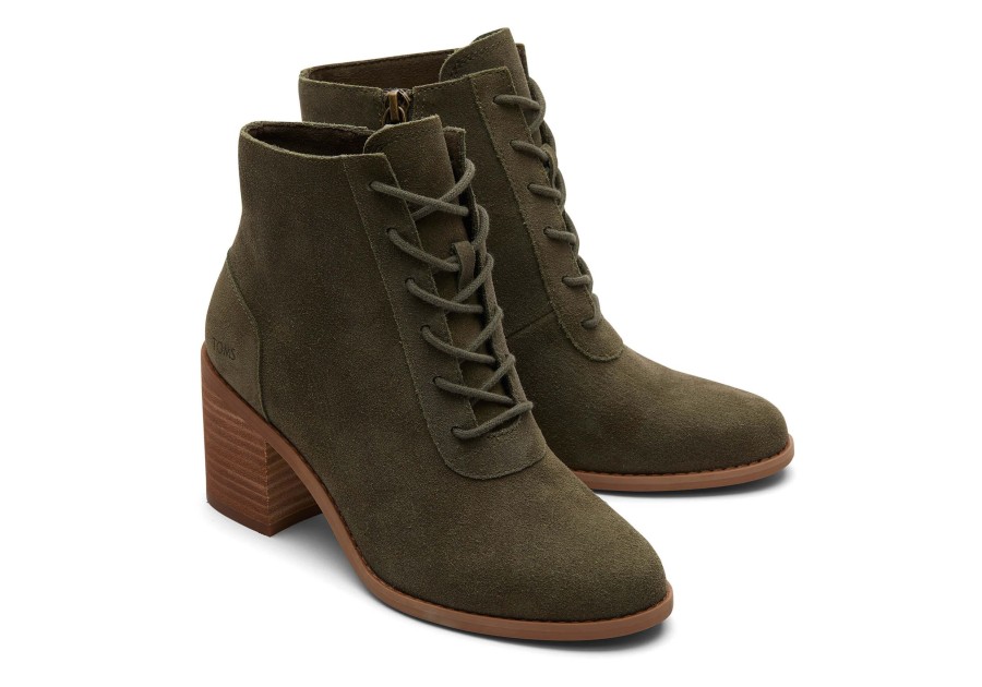 TOMS Heels & Wedges | Evelyn Olive Suede Lace-Up Heeled Boot Suede Olive