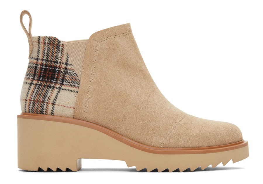 TOMS Dress Casual | Maude Oatmeal Suede With Plaid Wedge Boot|Maude Oatmeal Suede With Plaid Wedge Boot Biscotti Suede