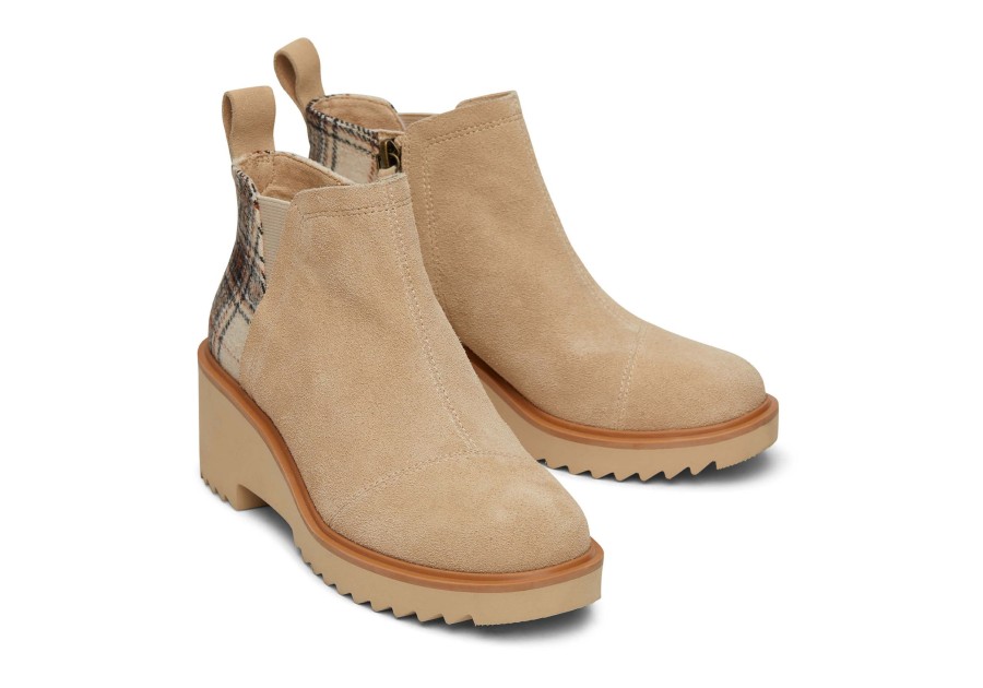 TOMS Dress Casual | Maude Oatmeal Suede With Plaid Wedge Boot|Maude Oatmeal Suede With Plaid Wedge Boot Biscotti Suede