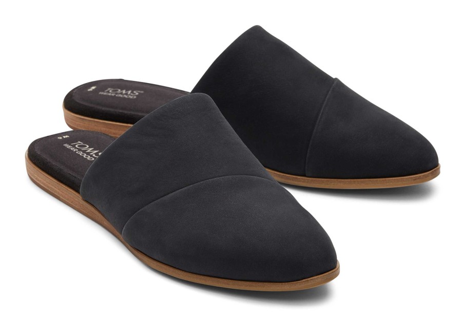 TOMS Flats | Jade Leather Slip On Flat Black