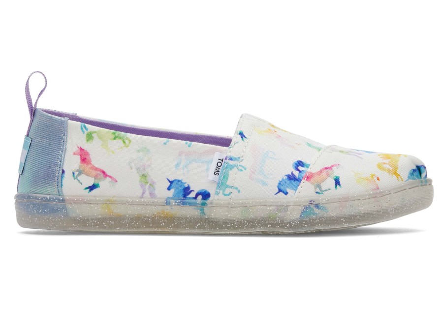 TOMS | Youth Alpargata Watercolor Unicorns Kids Shoe White Watercolor