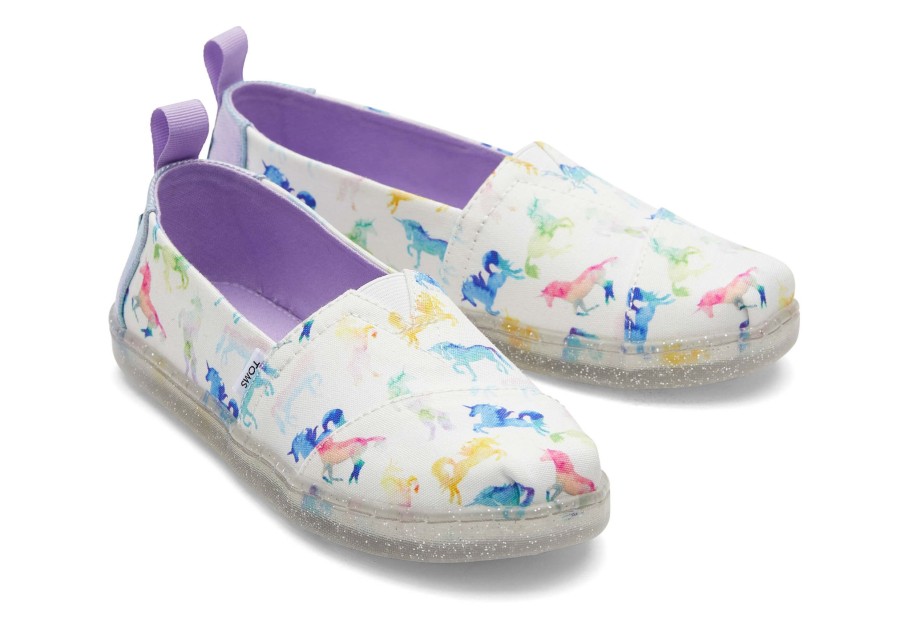 TOMS | Youth Alpargata Watercolor Unicorns Kids Shoe White Watercolor