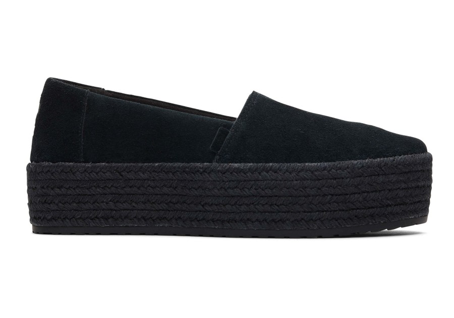 TOMS Slip Ons | Valencia Black Suede Platform Espadrille Suede Black