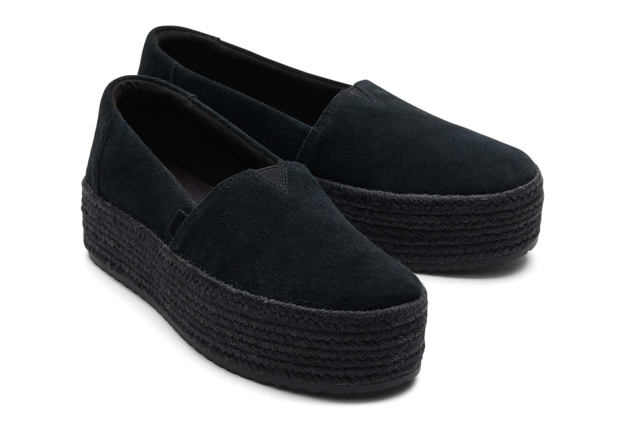 TOMS Slip Ons | Valencia Black Suede Platform Espadrille Suede Black