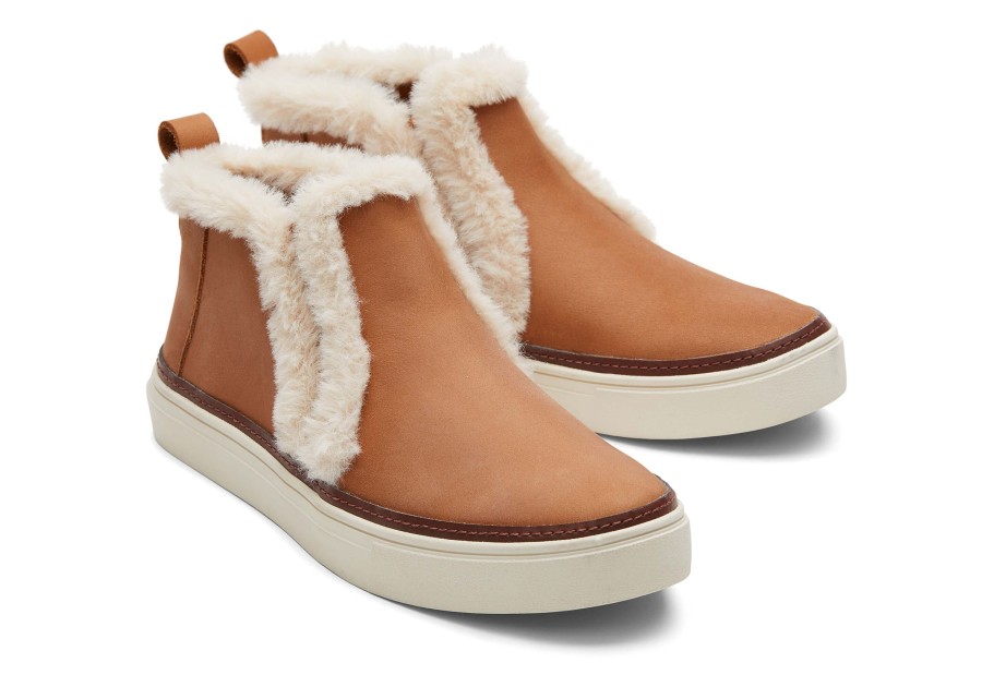 TOMS Sneakers | Bryce Leather Faux Fur Slip On Sneaker Brown